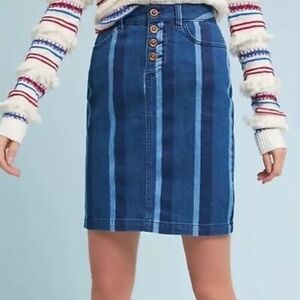Maeve by Anthropologie Blue Hill Striped Denim Pencil Skirt Button Front